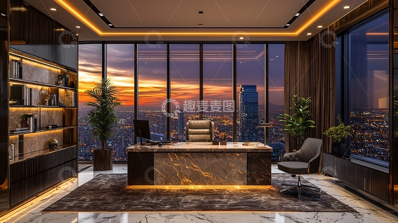 高清大图下载【趣麦麦图】现代办公室落地窗景色