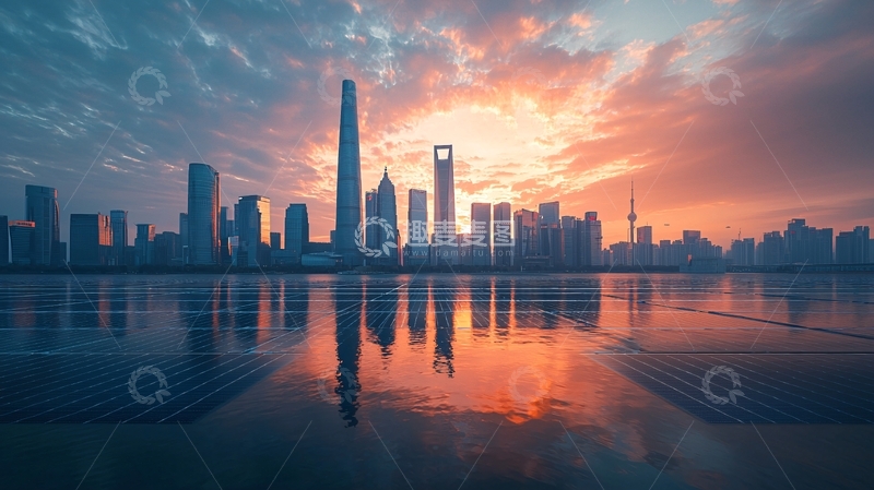 高清大图下载【趣麦麦图】上海城市天际线日出