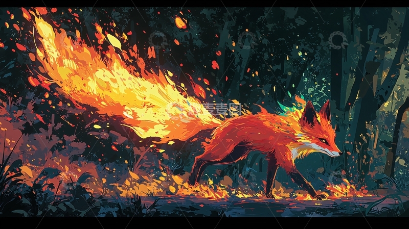 高清大图下载【趣麦麦图】火焰尾巴的狐狸