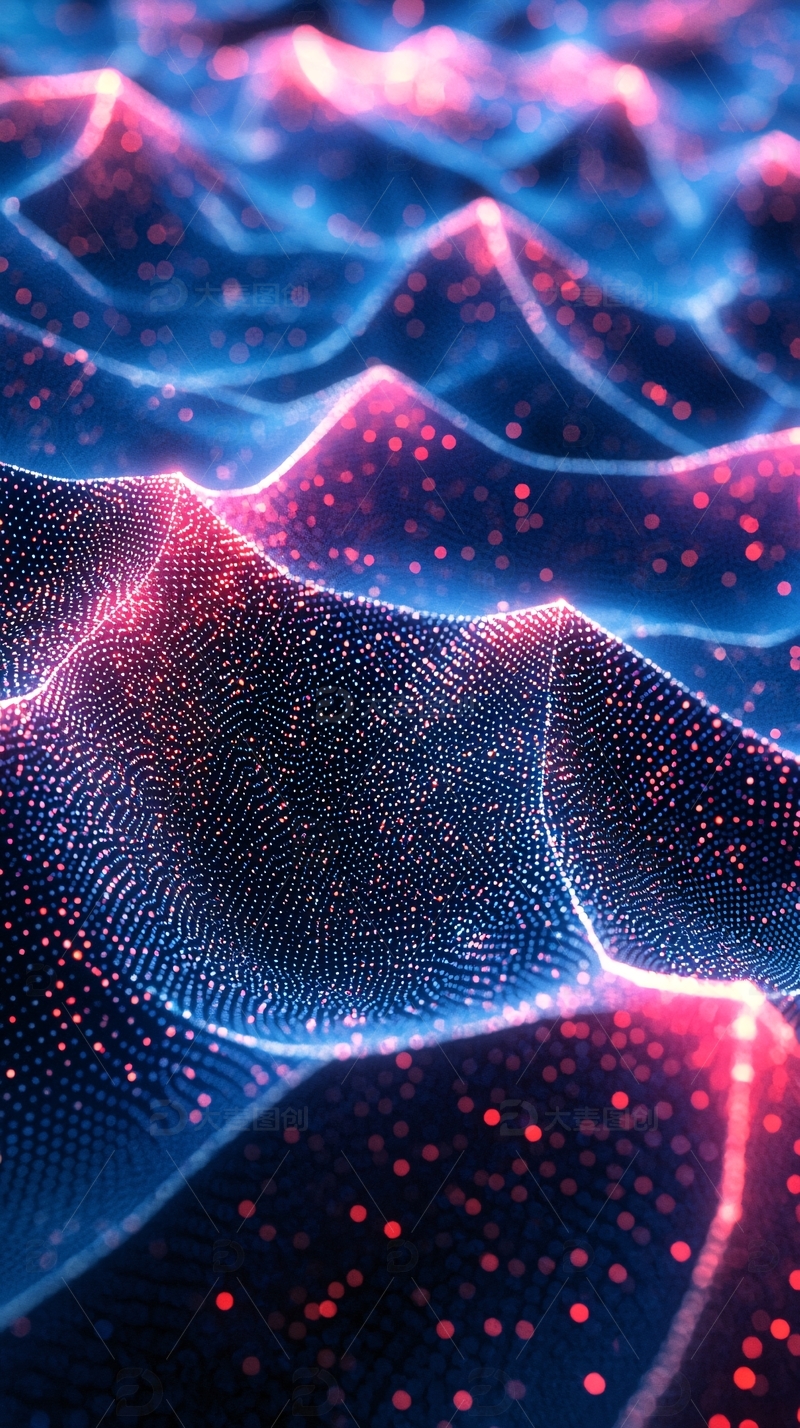 高清大图下载【趣麦麦图】蓝色粉色光线交织的科技表面