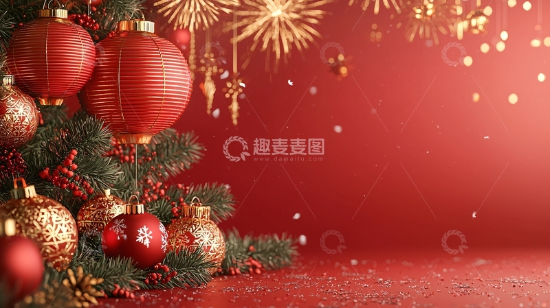高清大图下载【趣麦麦图】红色圣诞树装饰