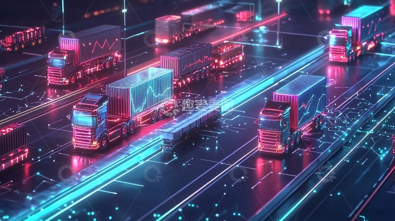 高清大图下载【趣麦麦图】-科技感卡车运输网络