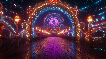 节日氛围的游乐园夜景