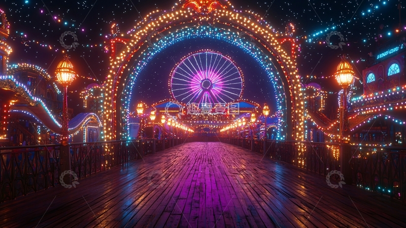 高清大图下载【趣麦麦图】节日氛围的游乐园夜景