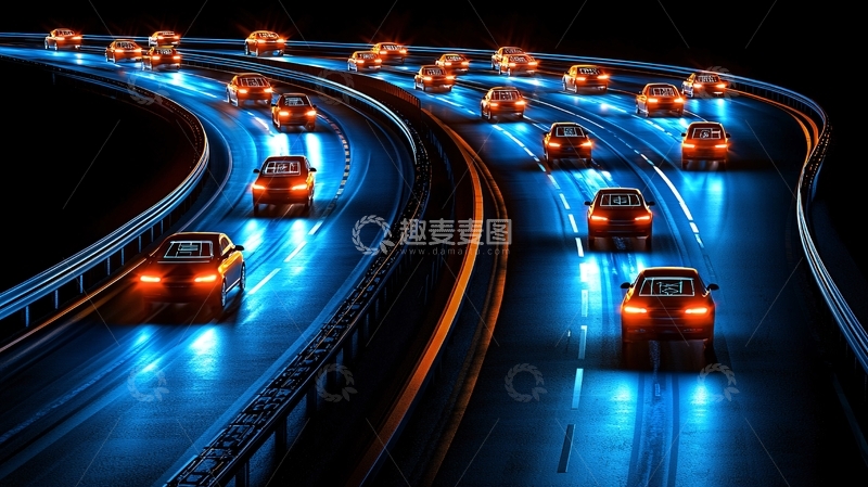 高清大图下载【趣麦麦图】夜间高速公路车辆行驶