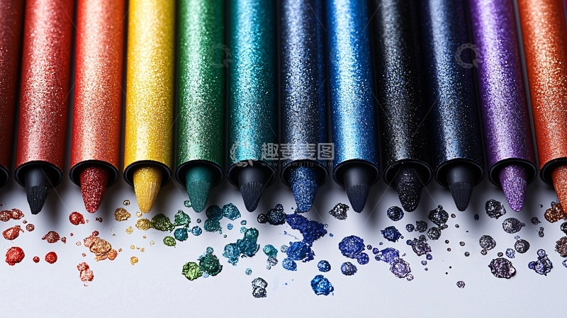 高清大图下载【趣麦麦图】彩色蜡笔排成一排