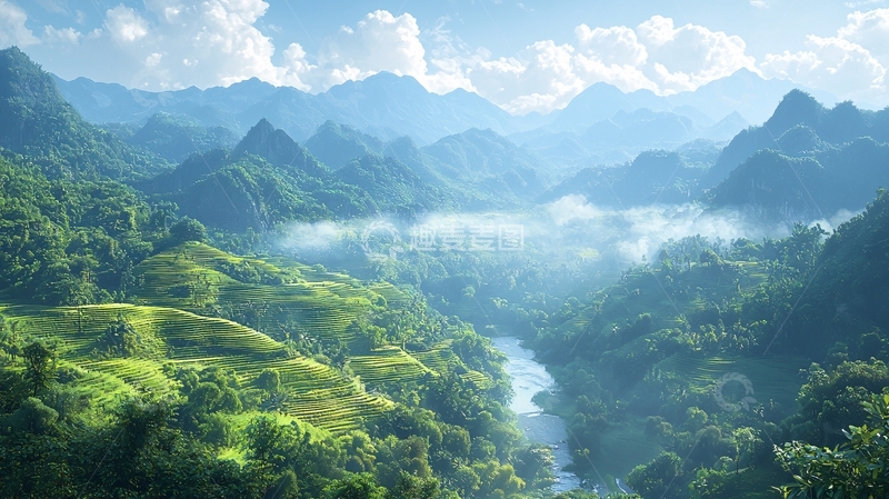 高清大图下载【趣麦麦图】山峦叠嶂的绿色山谷