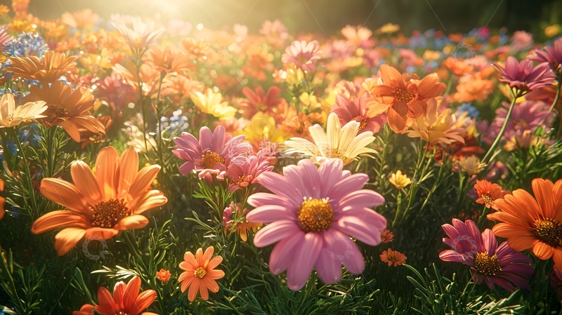 高清大图下载【趣麦麦图】阳光下的五彩缤纷鲜花