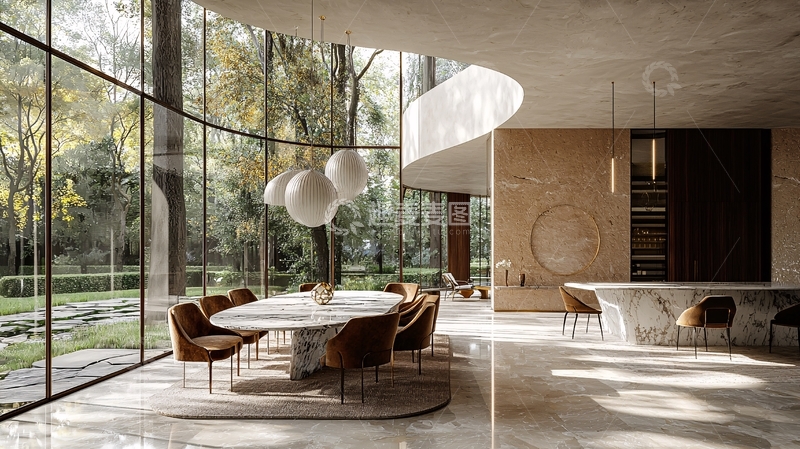 高清大图下载【趣麦麦图】现代极简风格别墅餐厅