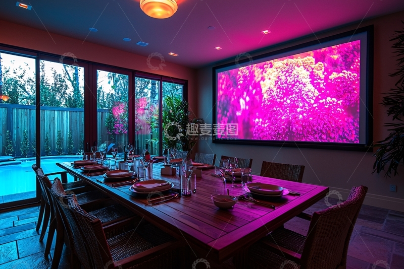 高清大图下载【趣麦麦图】高端别墅餐厅夜景