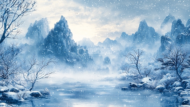 高清大图下载【趣麦麦图】冰雪覆盖的山脉河流