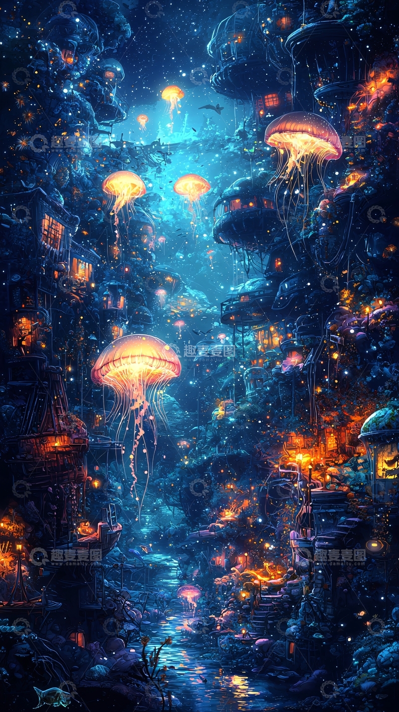 高清大图下载【趣麦麦图】梦幻水母小镇