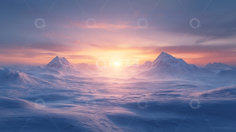 高清大图下载【趣麦麦图】雪山日出唯美景色