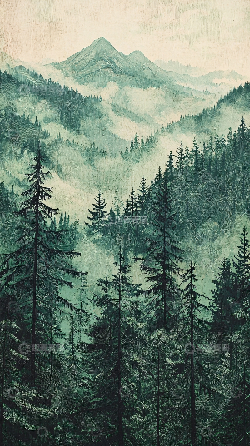 高清大图下载【趣麦麦图】雾气缭绕的绿色山峦