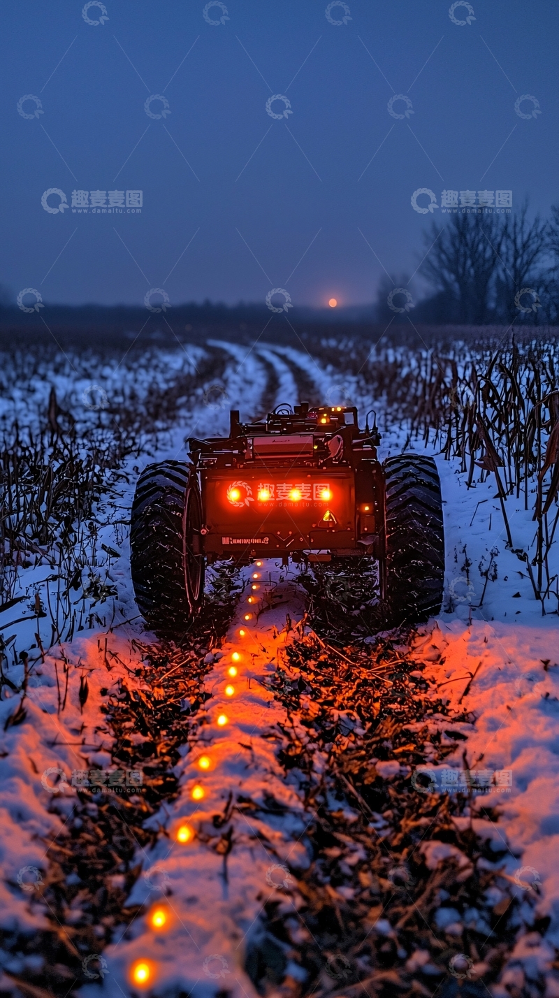 高清大图下载【趣麦麦图】夜间雪地无人驾驶车辆
