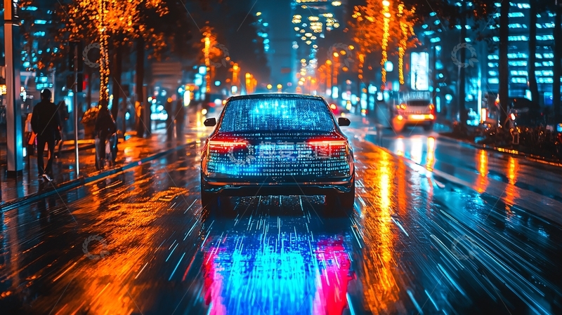 高清大图下载【趣麦麦图】夜晚雨中城市街道汽车