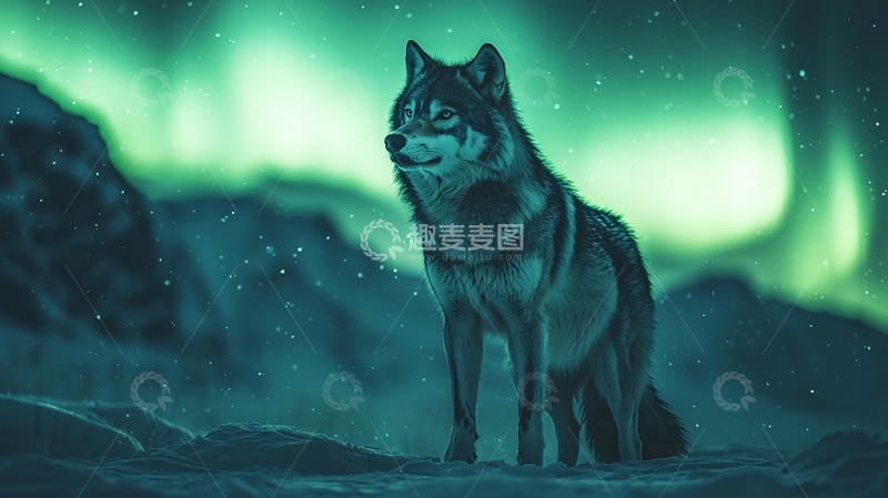 高清大图下载【趣麦麦图】极光下孤狼