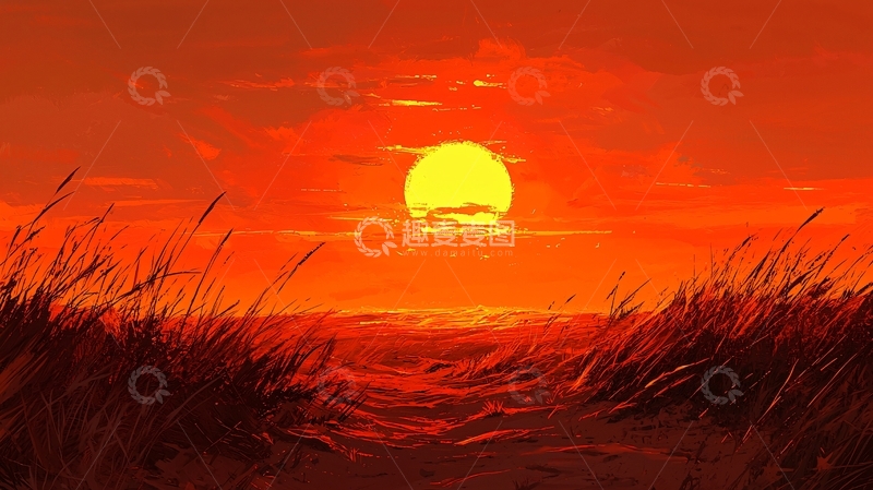 高清大图下载【趣麦麦图】红色夕阳