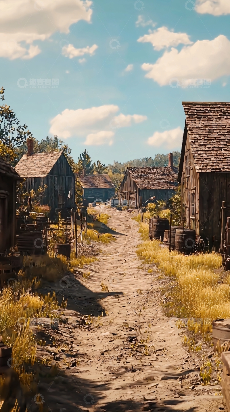 高清大图下载【趣麦麦图】乡间土路古老村庄