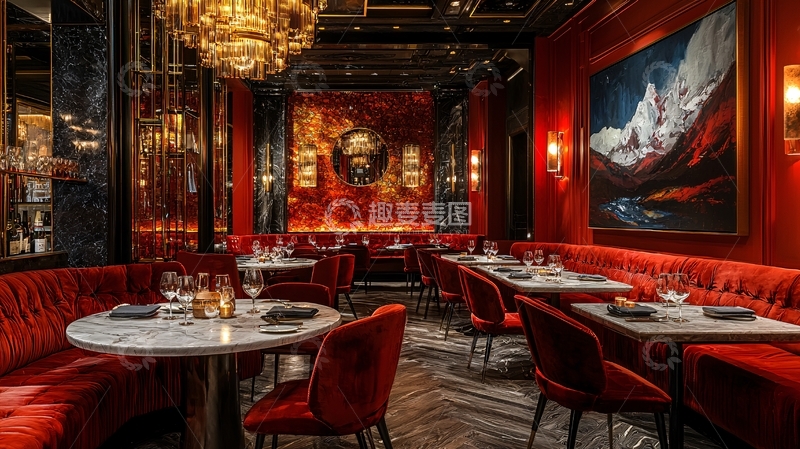高清大图下载【趣麦麦图】红丝绒座椅的奢华餐厅