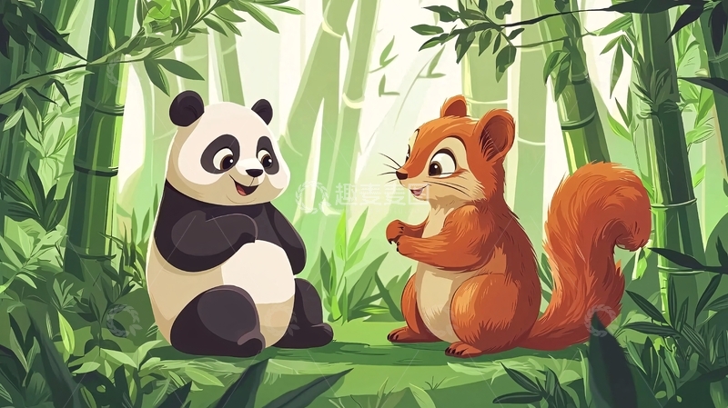 高清大图下载【趣麦麦图】熊猫和松鼠卡通图