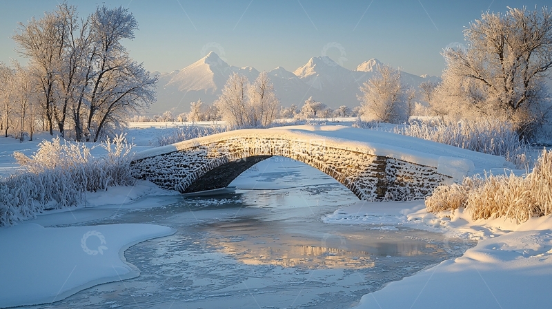 高清大图下载【趣麦麦图】冬日雪景桥