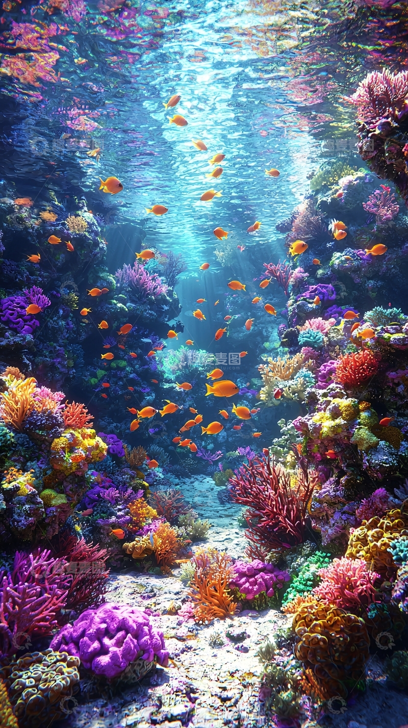 高清大图下载【趣麦麦图】海底珊瑚礁鱼群高清
