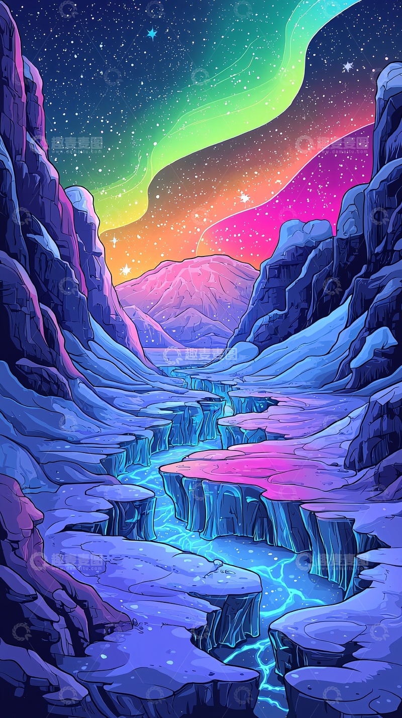 高清大图下载【趣麦麦图】极光峡谷梦幻风景