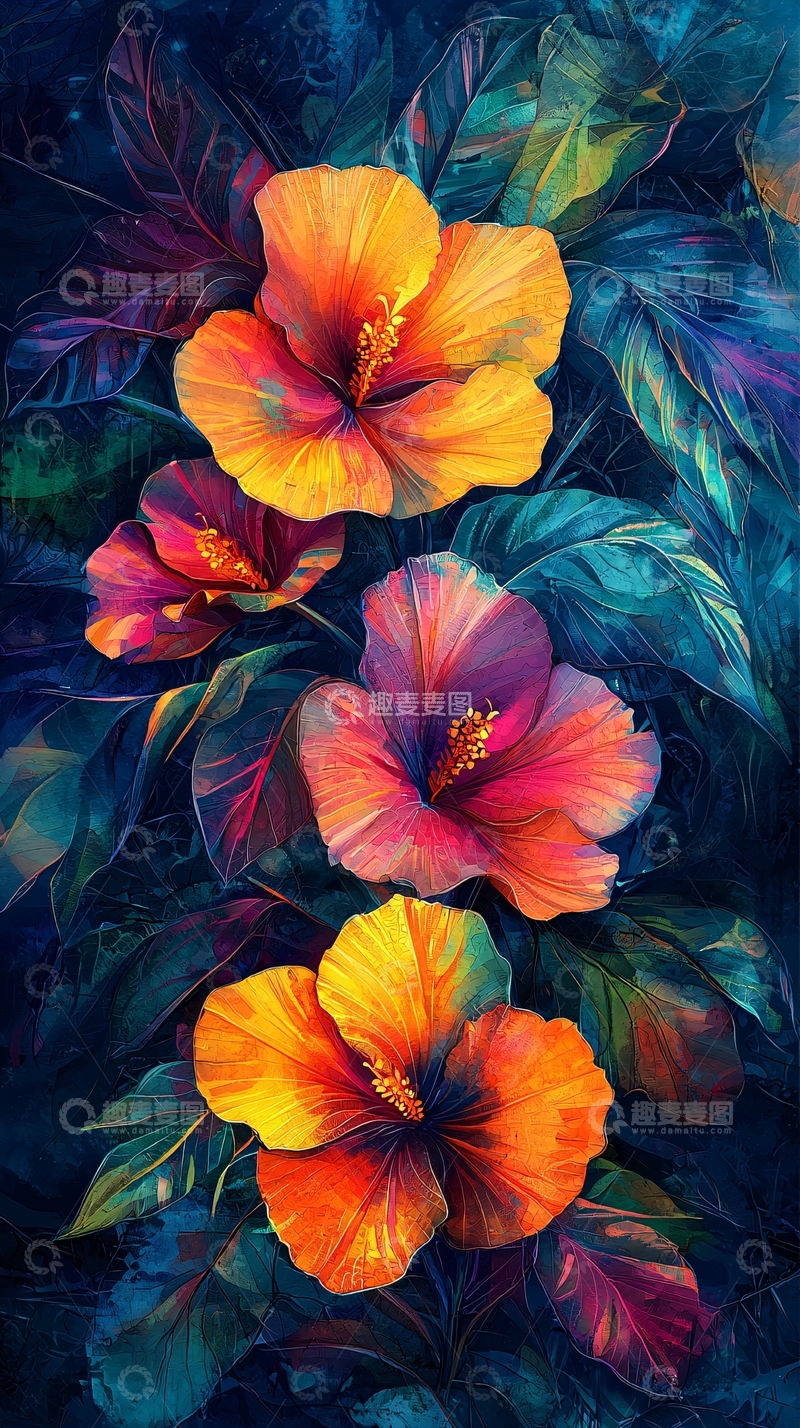 高清大图下载【趣麦麦图】绚丽色彩的扶桑花