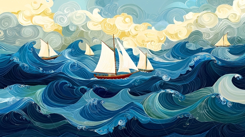 高清大图下载【趣麦麦图】帆船在汹涌波涛中航行