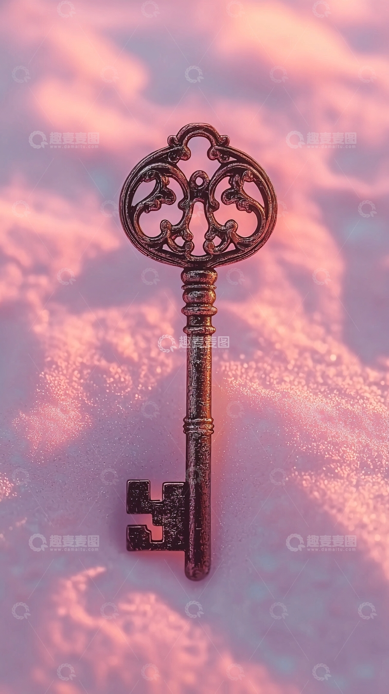 高清大图下载【趣麦麦图】复古钥匙雪地粉色
