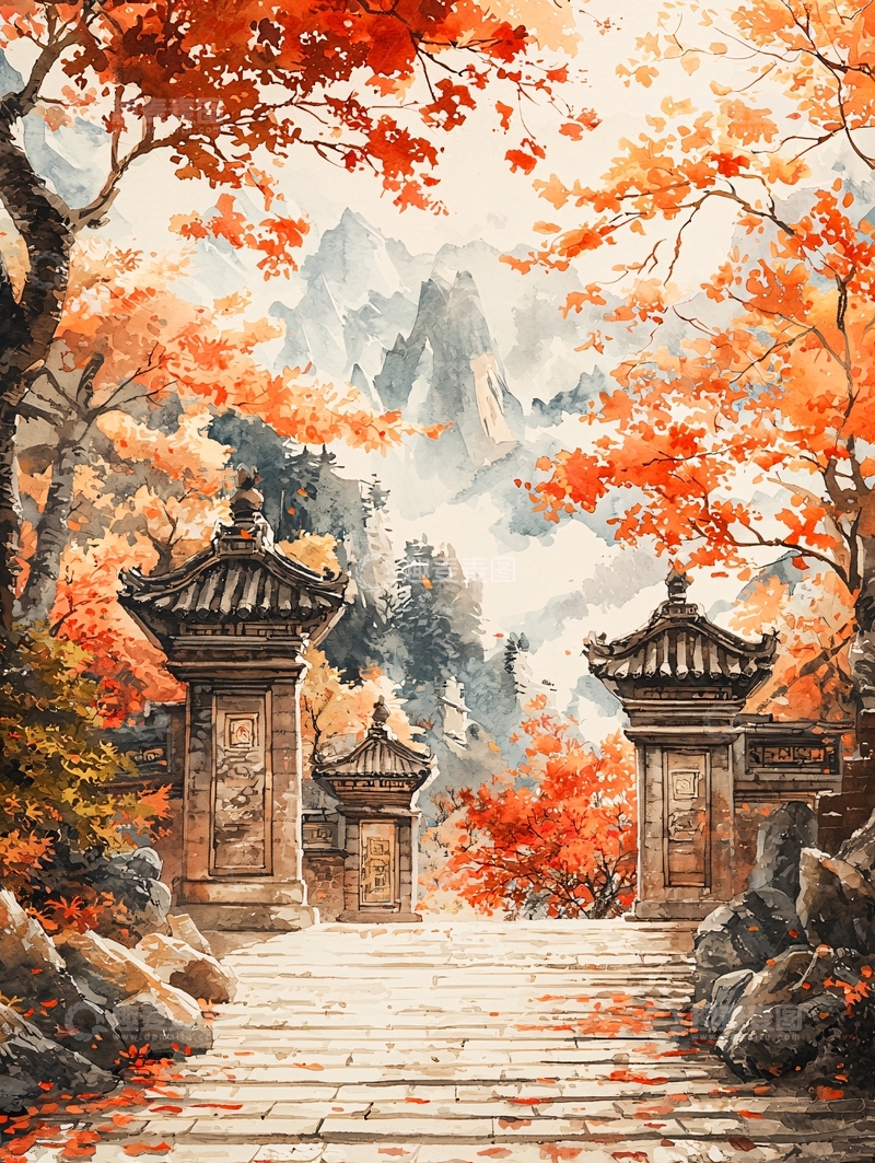 高清大图下载【趣麦麦图】秋景山门石阶