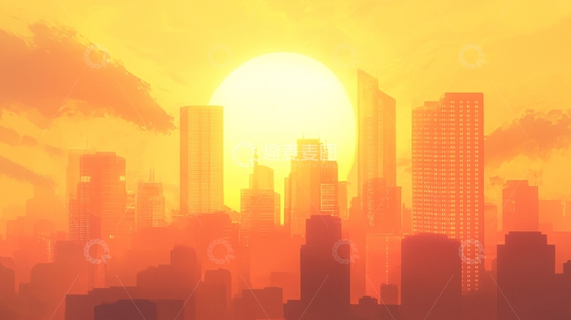 高清大图下载【趣麦麦图】日出城市剪影