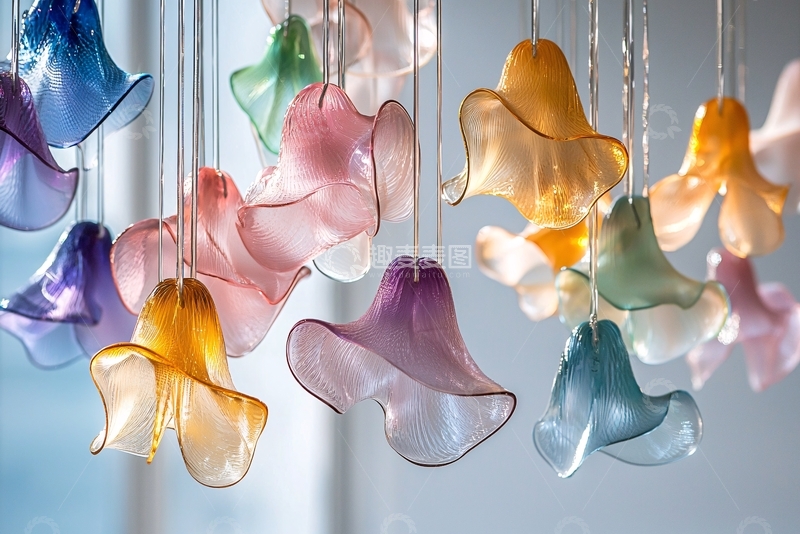 高清大图下载【趣麦麦图】彩色玻璃花朵吊灯