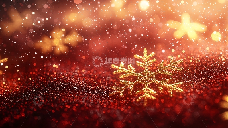高清大图下载【趣麦麦图】金色雪花红背景