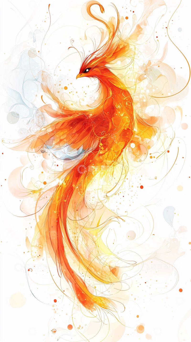 高清大图下载【趣麦麦图】火焰色水彩凤凰