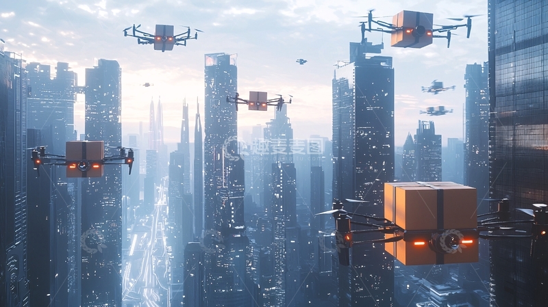 高清大图下载【趣麦麦图】无人机快递