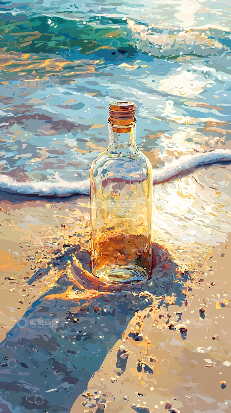 高清大图下载【趣麦麦图】海滩上的瓶子