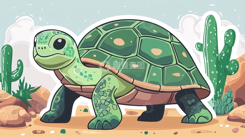 高清大图下载【趣麦麦图】可爱沙漠绿龟卡通图