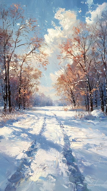 冬日雪景树林小路