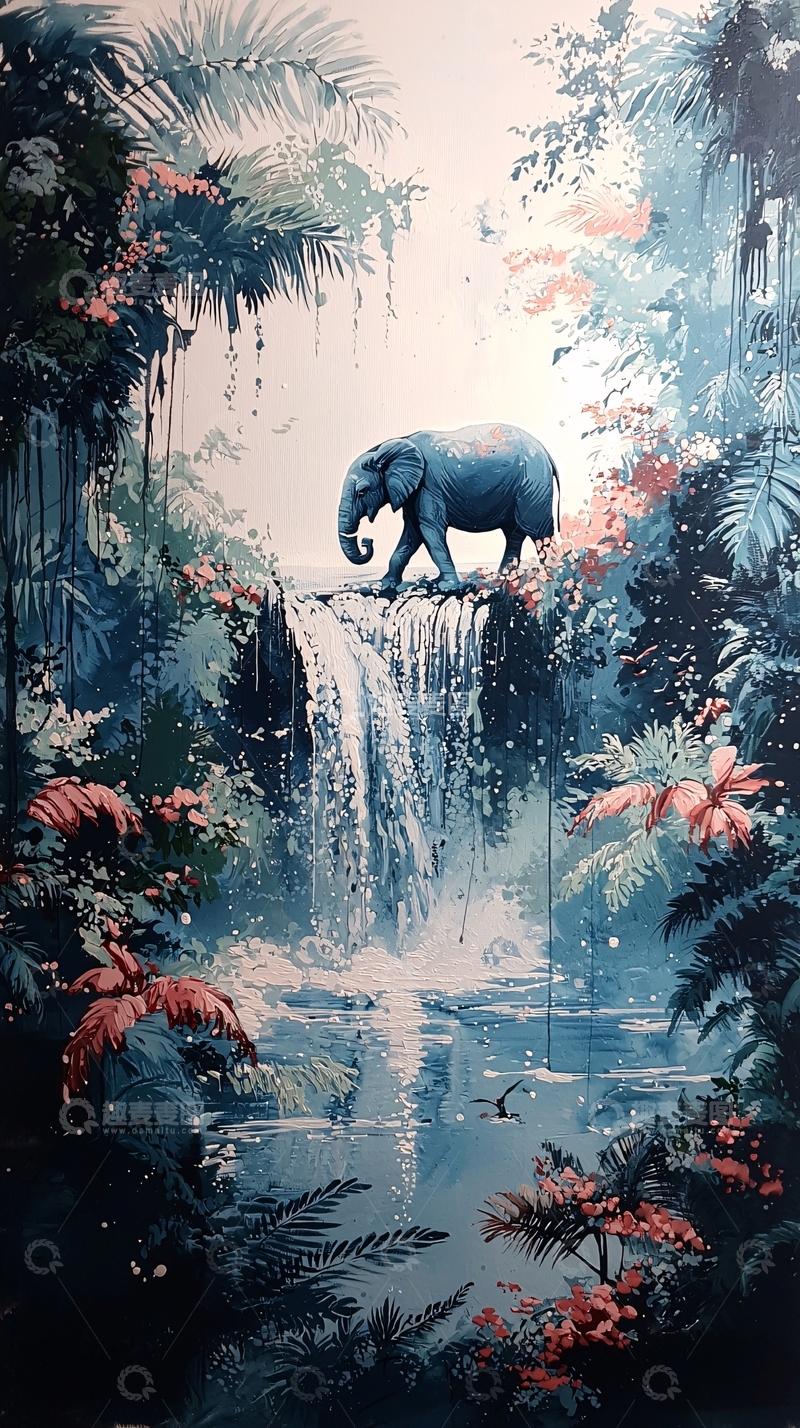 高清大图下载【趣麦麦图】蓝色大象瀑布