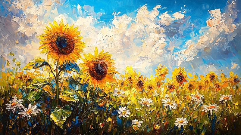 高清大图下载【趣麦麦图】向日葵田园油画风景
