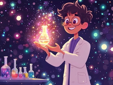 拿着发光烧瓶的男孩