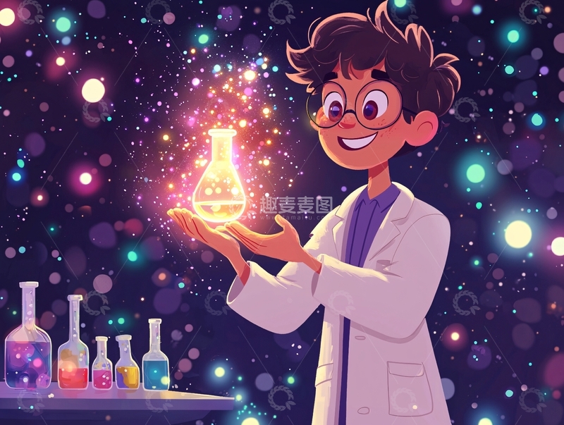 高清大图下载【趣麦麦图】拿着发光烧瓶的男孩