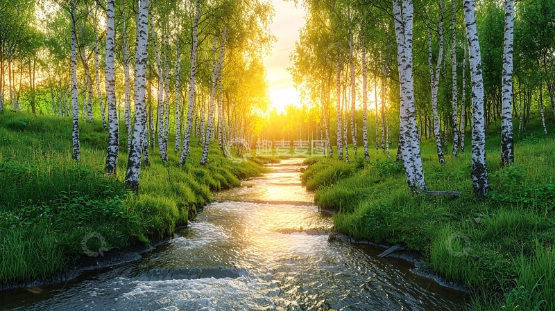高清大图下载【趣麦麦图】阳光森林小溪