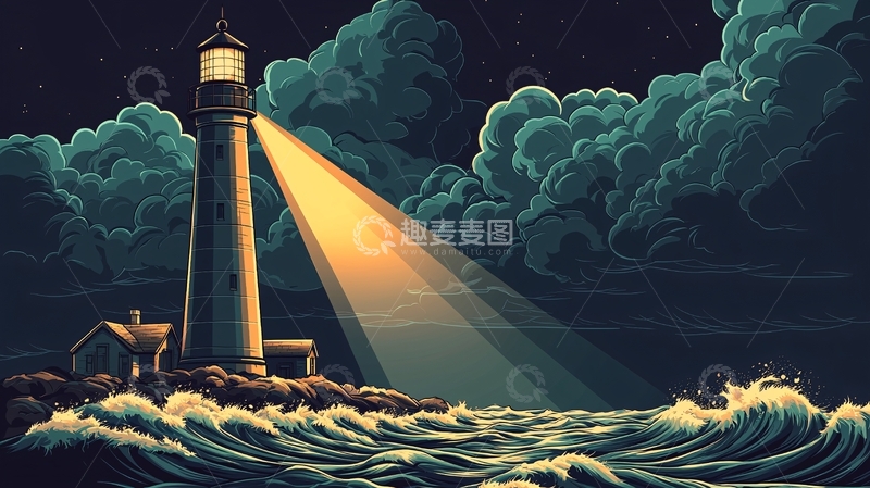 高清大图下载【趣麦麦图】夜色中的灯塔