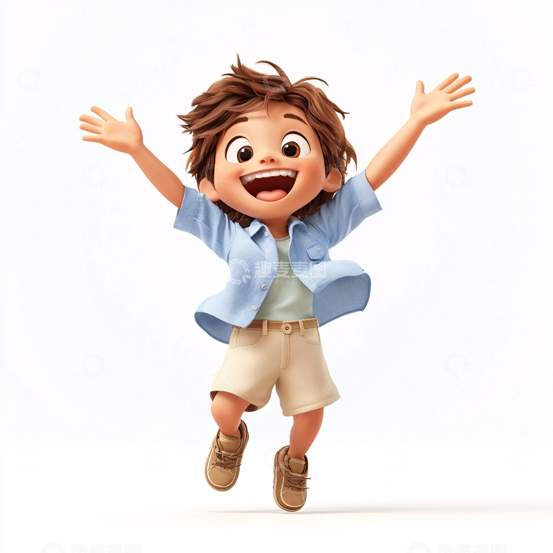 高清大图下载【趣麦麦图】开心跳跃的小男孩
