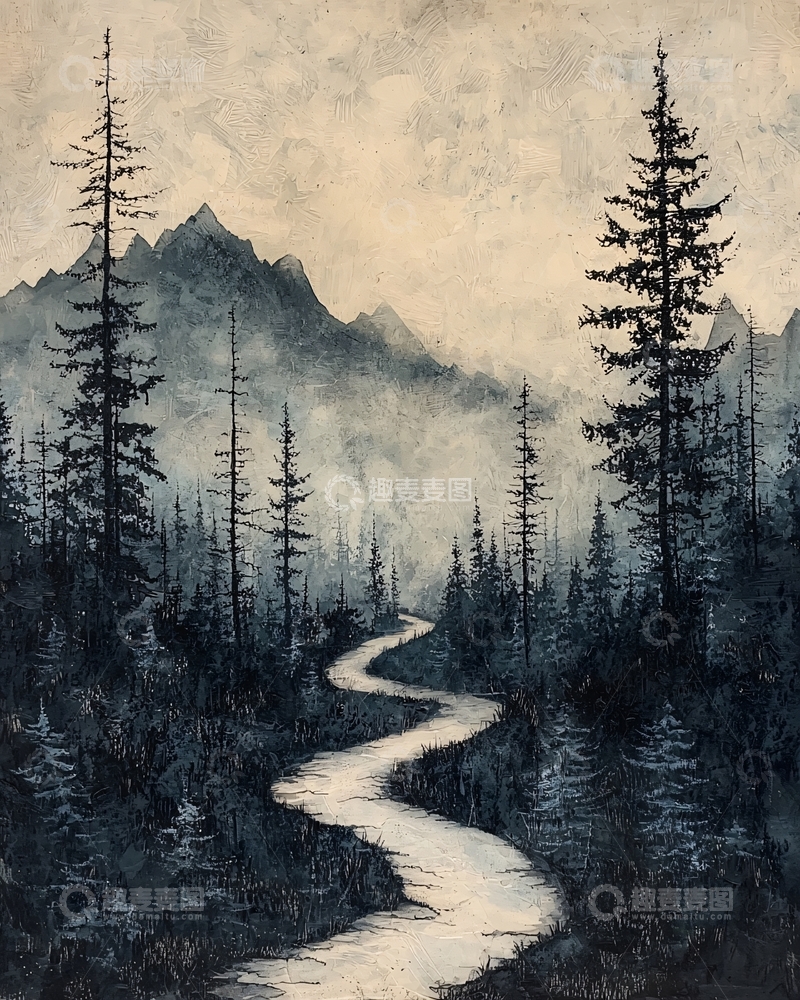 高清大图下载【趣麦麦图】水墨画山路