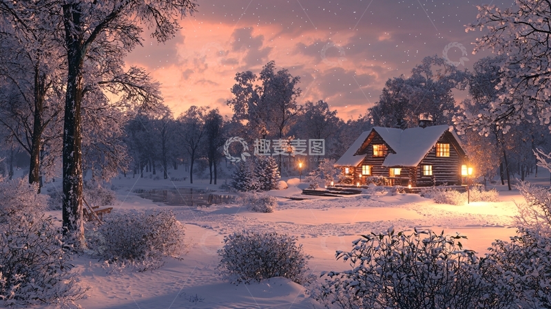 高清大图下载【趣麦麦图】雪中房屋的浪漫冬日