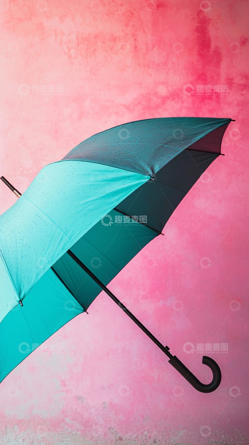 高清大图下载【趣麦麦图】粉色背景下绿松石雨伞